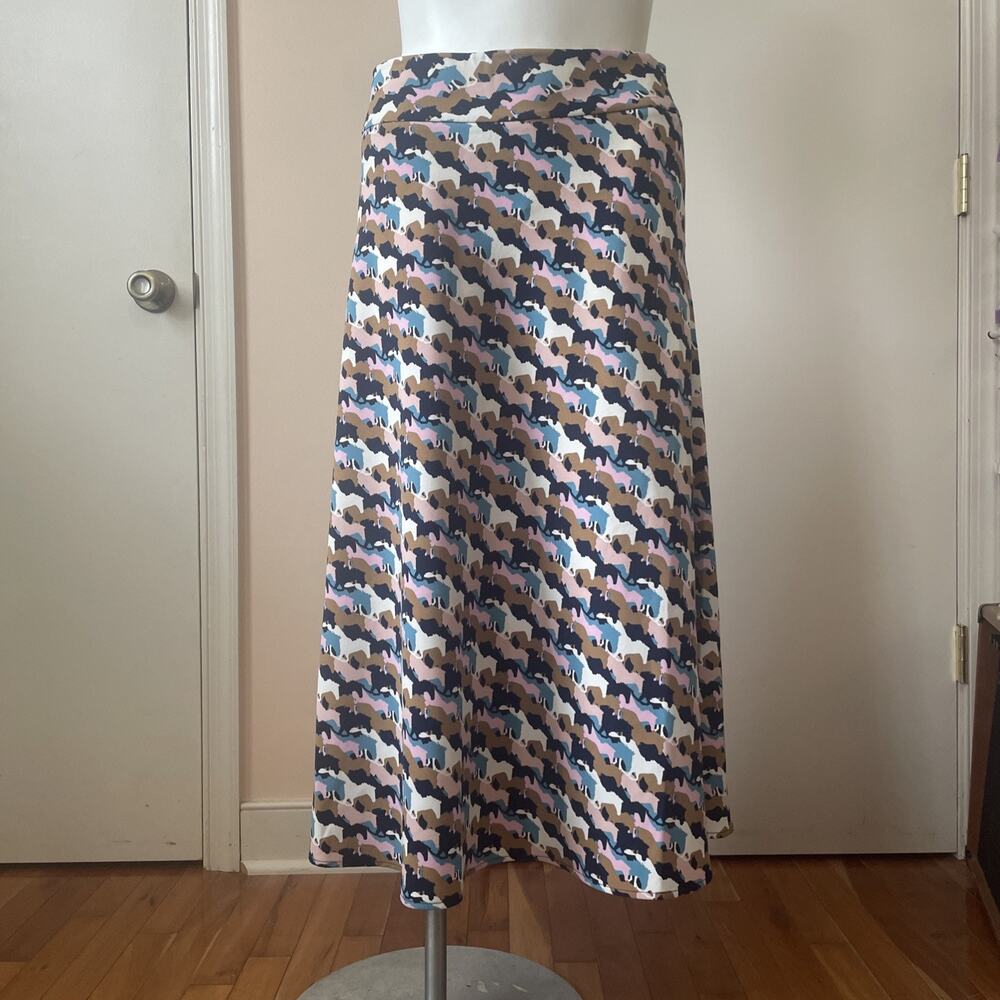 NWOT Boden Blue Pink White Brown Horse Print Maxi Skirt Size 12R Side Zip